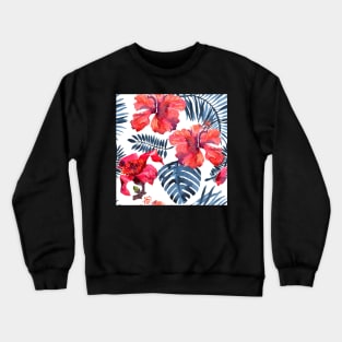 Watercolor tropical leaves and plants. Hand painted jungle greenery background Crewneck Sweatshirt